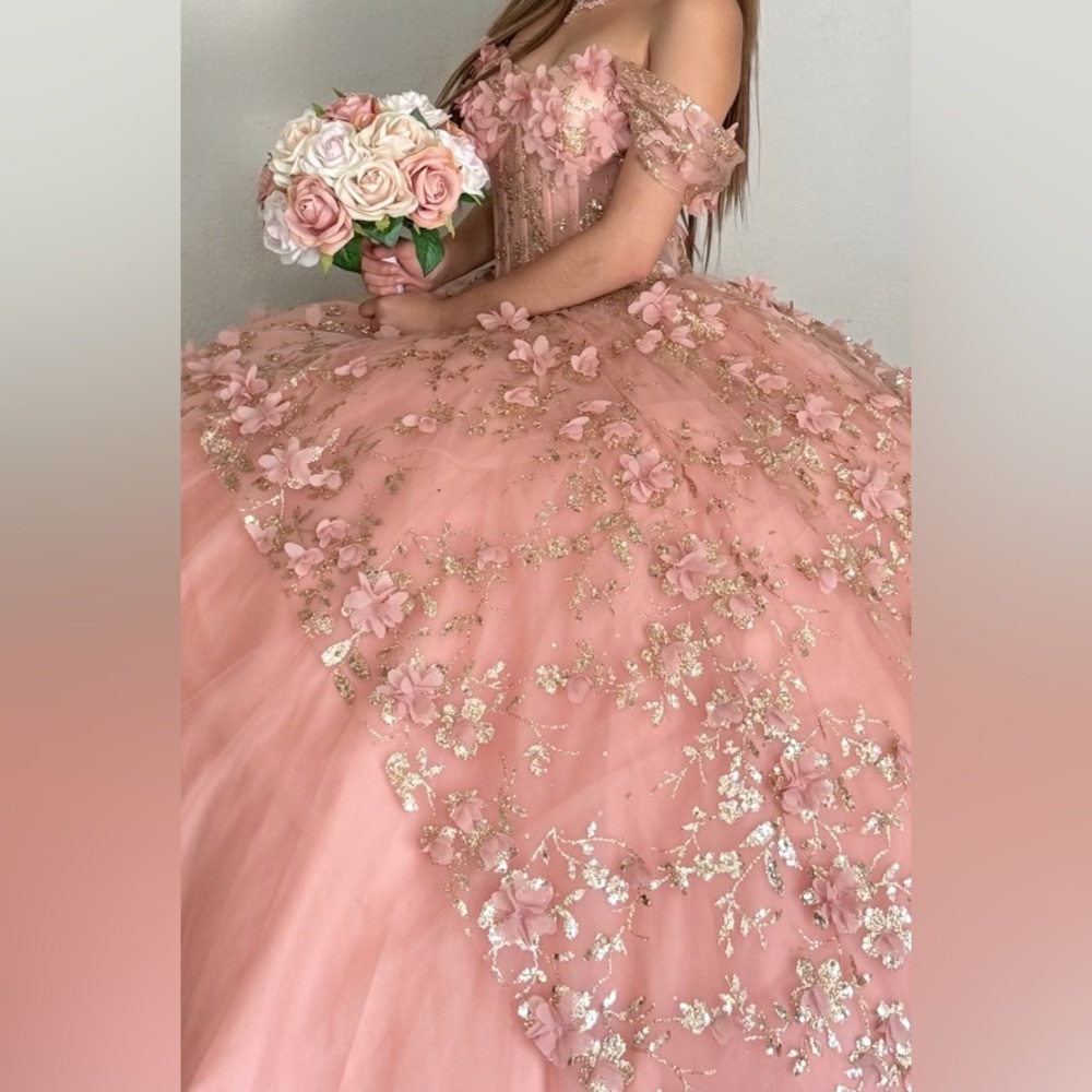 Elegant Pink and Gold Quince Dress